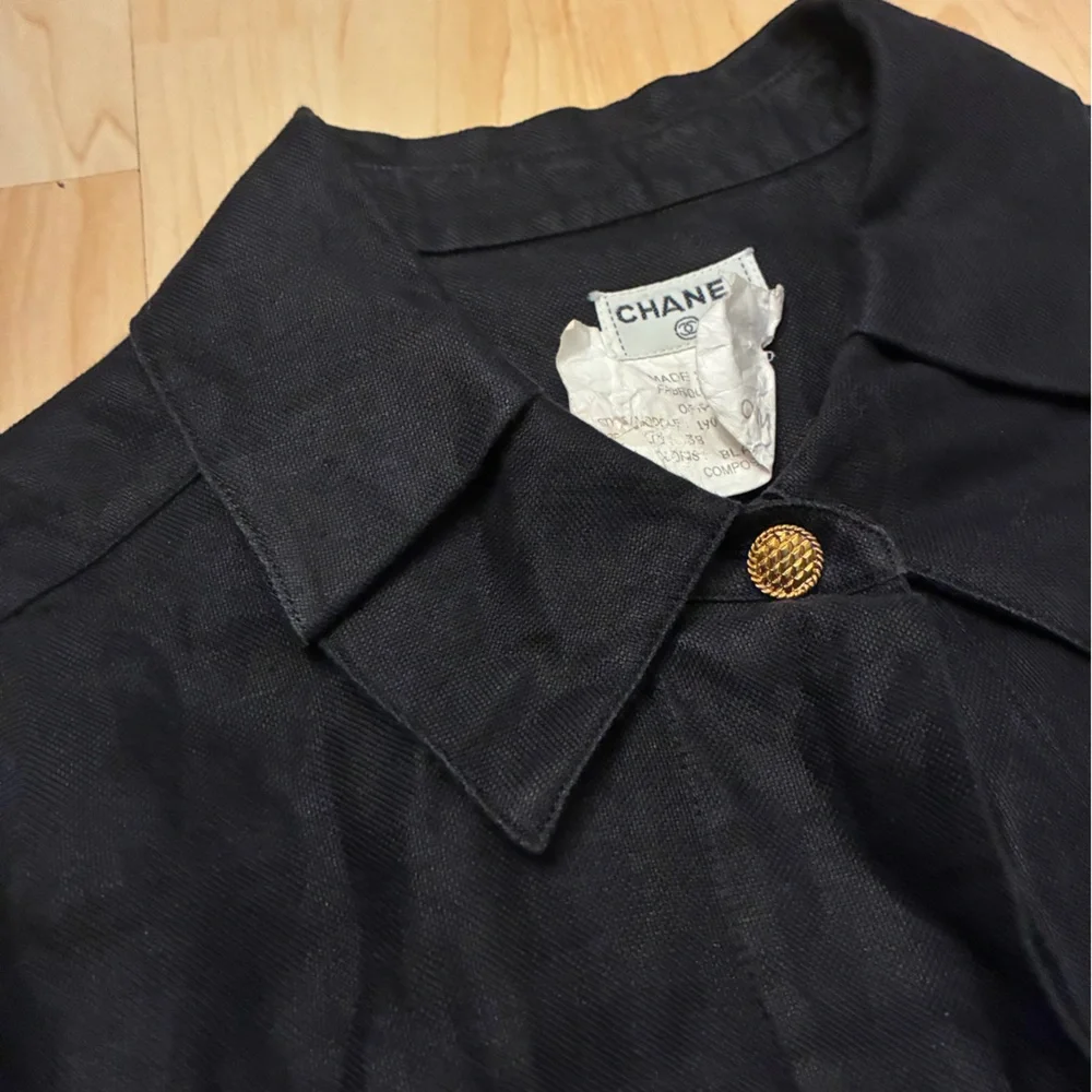 CHANEL Archival 06P Black Linen Cinched Waist Safari Blouse